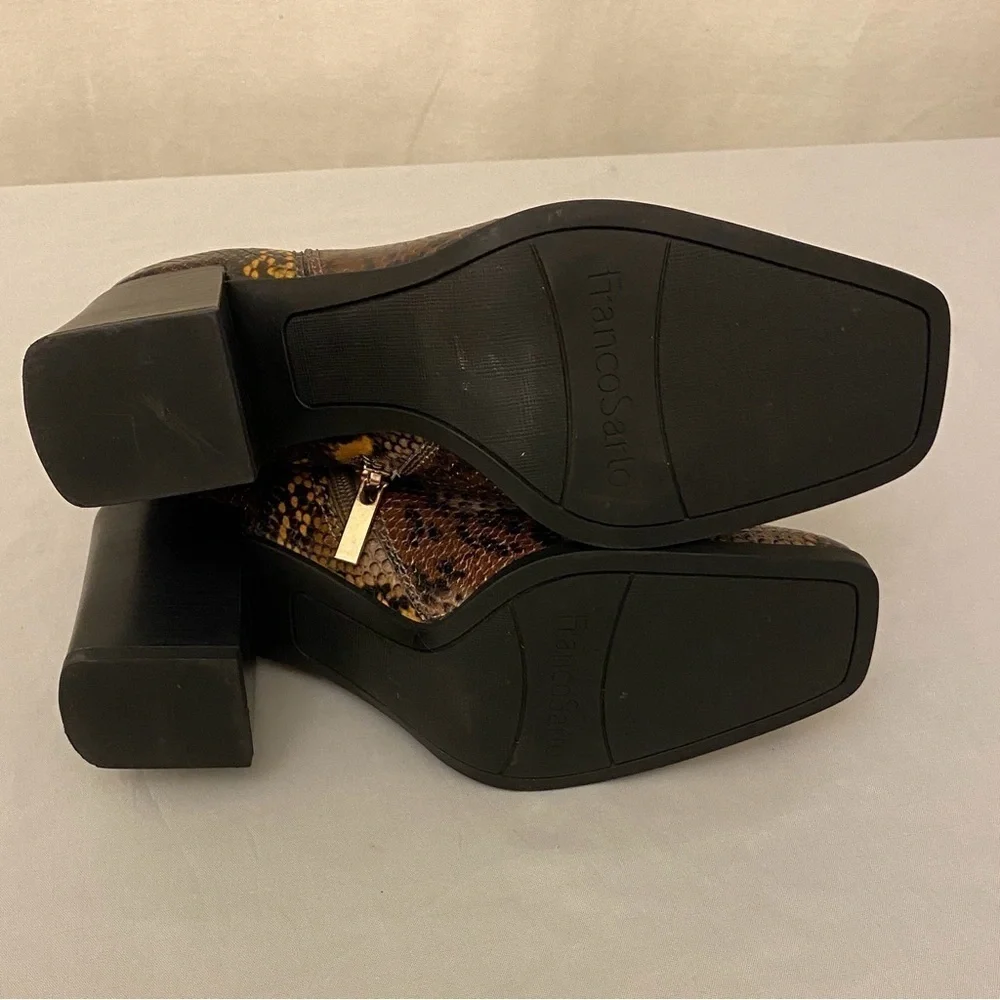 Franco Sarto Generous Snake Skin Print Ankle Boots Bootie Block Chunky Heels 6
